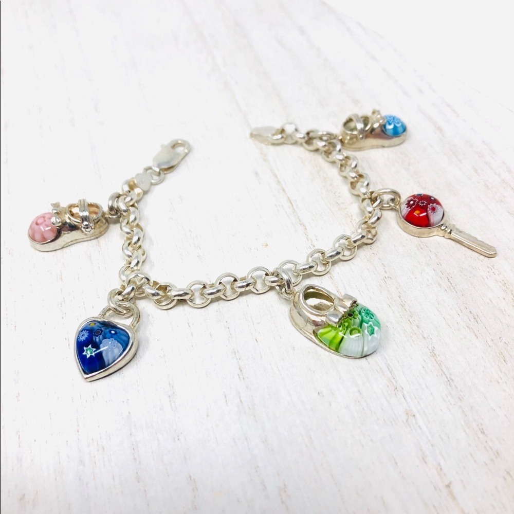 Alan K Millefiori Murano Sterling silver charm bracelet, rare - Picture 3 of 13